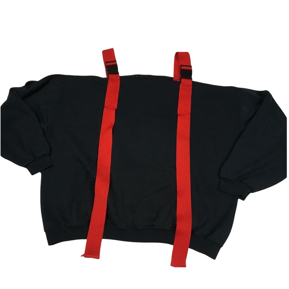 LF Furst Of A Kind Sweatshirt Oversized Cold Shoulder Buckle Strap‎ Red Black OS